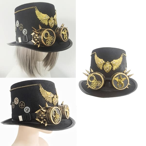 Gothic Flosshatt Hjerte Vinge Design Briller Hatt Hodeplagg Kostyme Tilbehør
