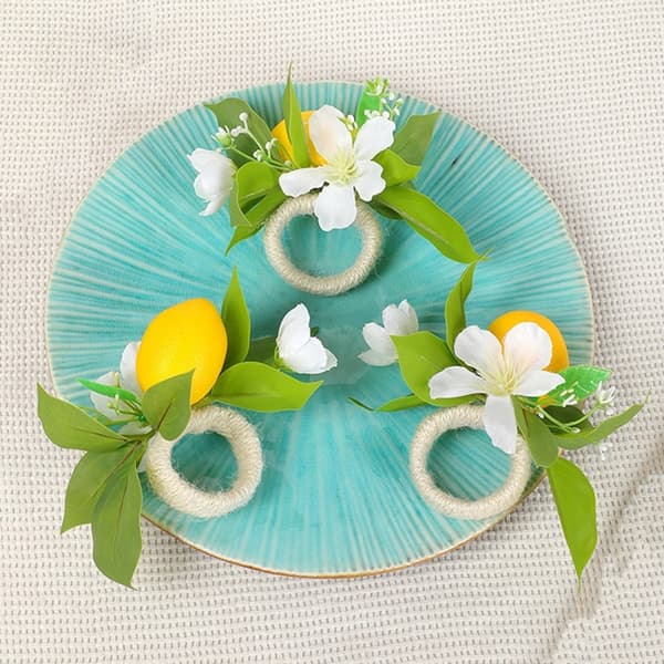 Pakke Med 6 Citronblomst Servietringe Bryllup Spisebord Dækning Tilbehør