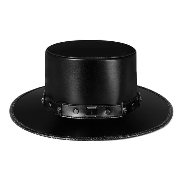 Steampunk Pestedoktorhat PU Læder Sort Flad Top Hat til Halloween Cosplay