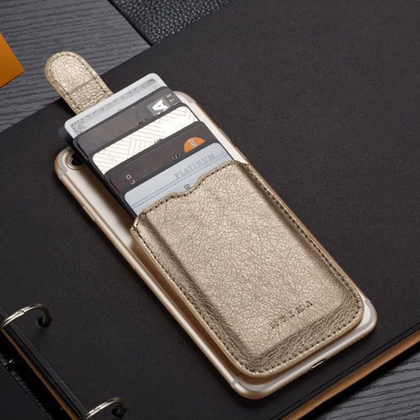 PU læder pung kort taske selvklæbende holder til etui Pung klistermærke til mobiltelefon Black