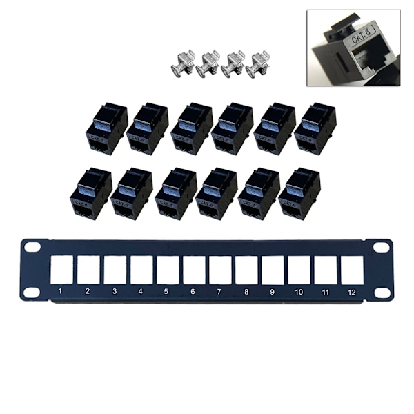 Patch Panel 12 Port CAT6 ja Inline Keystone 10G Pass-Thru Coupler Patch Panel
