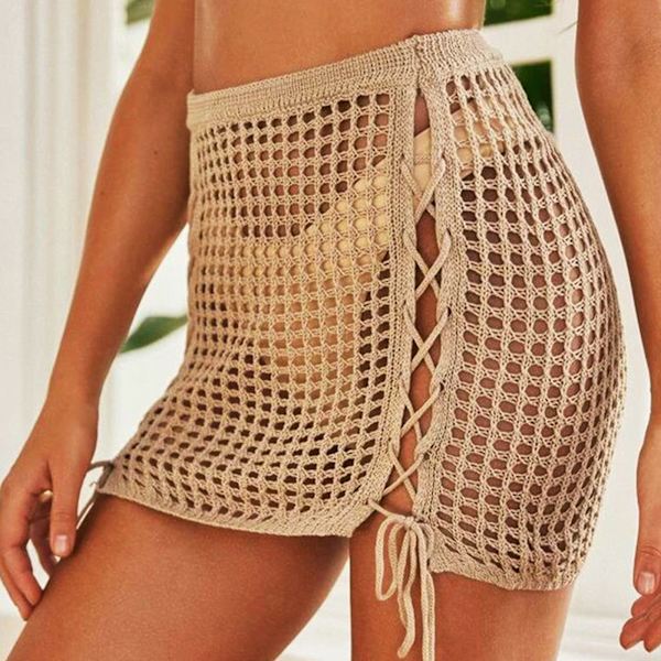 Naisten ranta-bikinin peiteasu neulottu uimapuku kääre sarong uimapuku peite White S