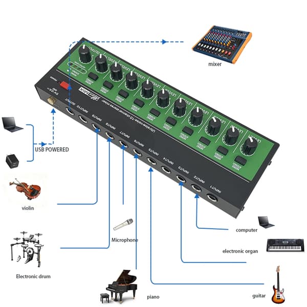 Lydmixer 10-kanals stereomixer til studie- og live-lydapplikationer