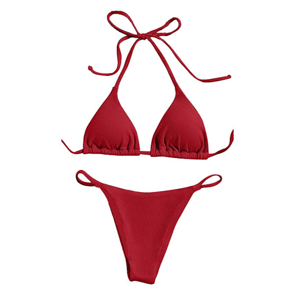 Kvinnors baddräkt set string bikini topp och justerbar botten Red M