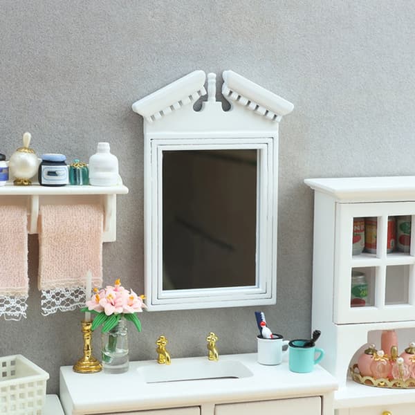 1:12 Træspejl Model Figur Dukkehus Badeværelsesmøbler Scene Arrangement
