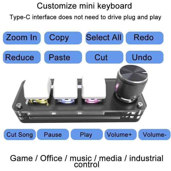 3-Keys Gaming Tangentbord, USB Mini 3-Key Keyboard Mekaniska Gaming PC-tangentbord White