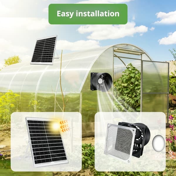 Liten solcellsfläkt 12V med 25W solpanel för rör, tält, verkstad