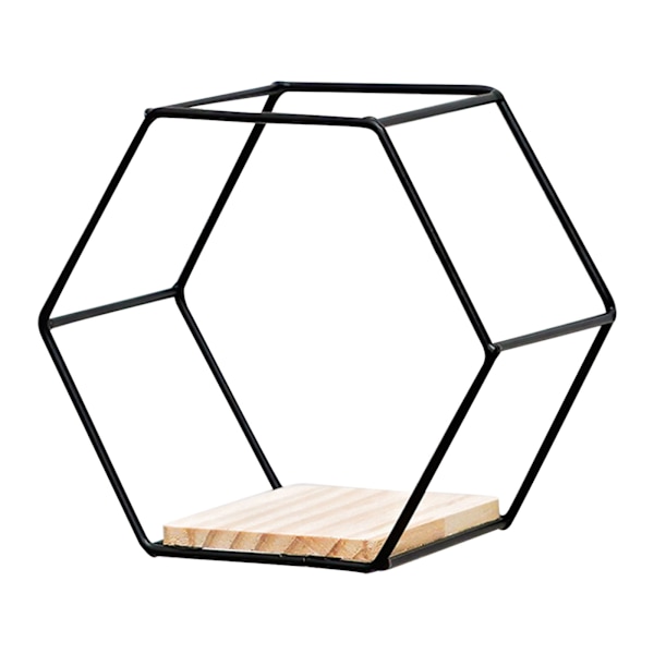 Nordic Style Väggmonterad Flytande Hexagon Hylla Metall Järnramad Förvaringshållare med träskiva Geometrisk ram Stativ Heminredning