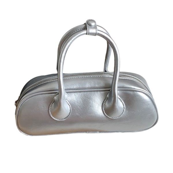 Mote skulderveske for kvinner PU-skinn Crossbody-veske ensfarget håndveske Silver