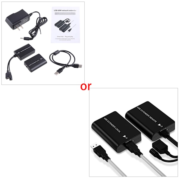 USB 2.0 Extender 60m Rj45 Ethernet Cat5e/6 for PC/mikrofon/webkamera Ingen driver nødvendig Støtter flere operativsystemer