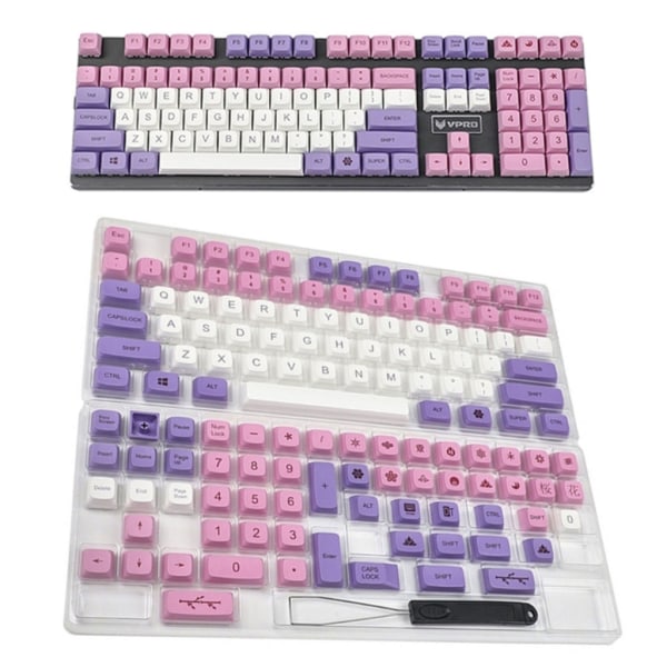 Tjockväggiga PBT-tangentkapslar Present Utsökt färgad rosa lila färgämneSubbad för spel Mekaniskt tangentbord 134-tangenters nyckelkapsel