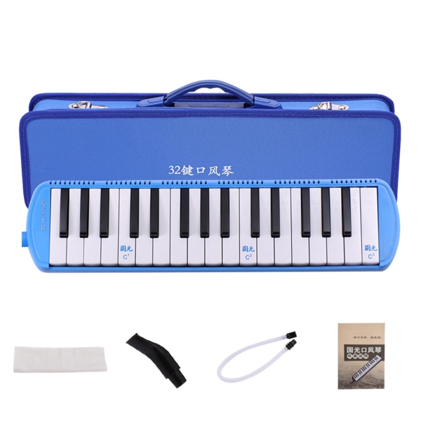 32 Tangenter Melodica Instrument Keyboard Luftklaver med Langt Rør, Korte Mundstykker Black Soft Case