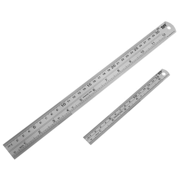 Metalllinjal Stållinjal med tum & metrisk set i rostfritt stål 0,7 mm tjocklek Bärbart mätverktyg 15 & 30 cm