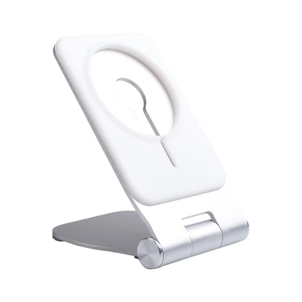 Solid telefonholder i aluminium med antiskli-base, perfekt for bruk på skrivebord og seng