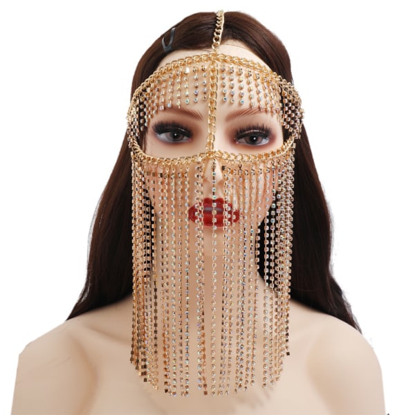Faux Crystal Tassel Maskerade Mask Veil Face Chain Mavedans smykker pandebånd