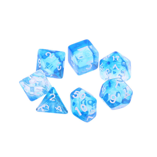 7 st transparenta tärningar D4 D6 D8 D10 D12 D20 Dungeons & Dragon D&D RPG Poly Blue