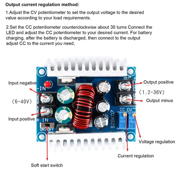 Nedtrappingsmodul 20A 300W Nedtrappingsmodul 6-40V til 1.2-36V LED-driver