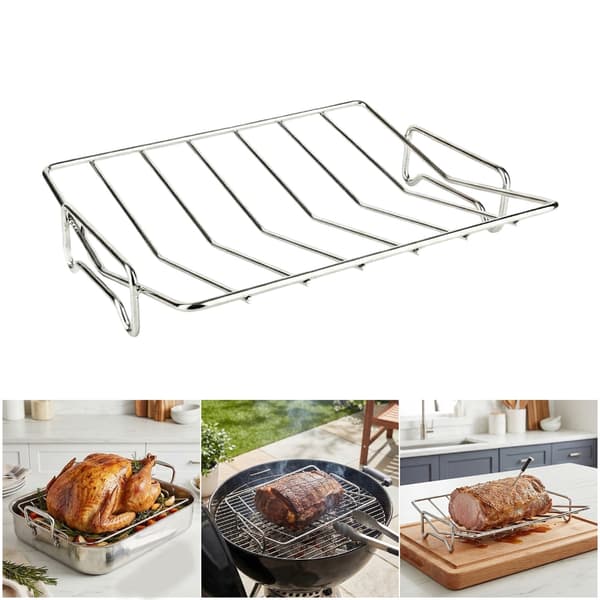 V-stil kalkunstativ i rustfritt stål, multifunksjonelt røykeribbestativ for BBQ