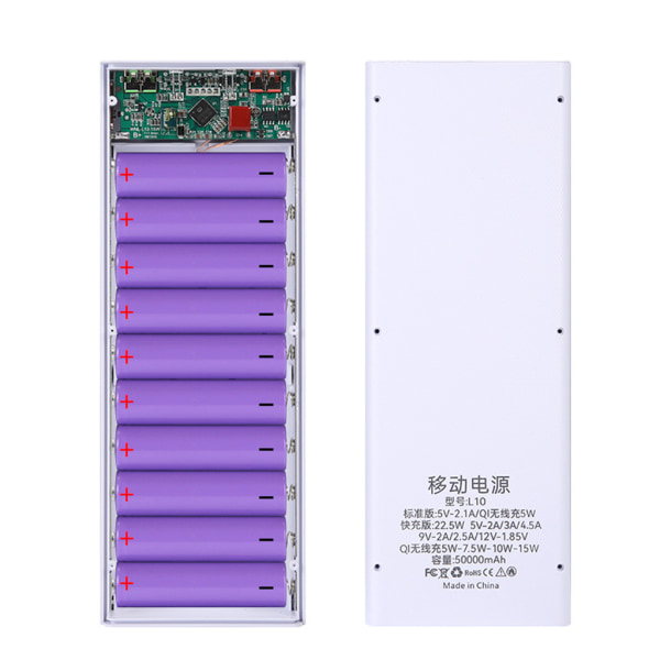 Power Bank, 10x18650 snabbladdare, dubbla USB för case, mobiltelefonladdare, QC3.0 PD, DIY, 18650 för skal, batteri, vagga Black