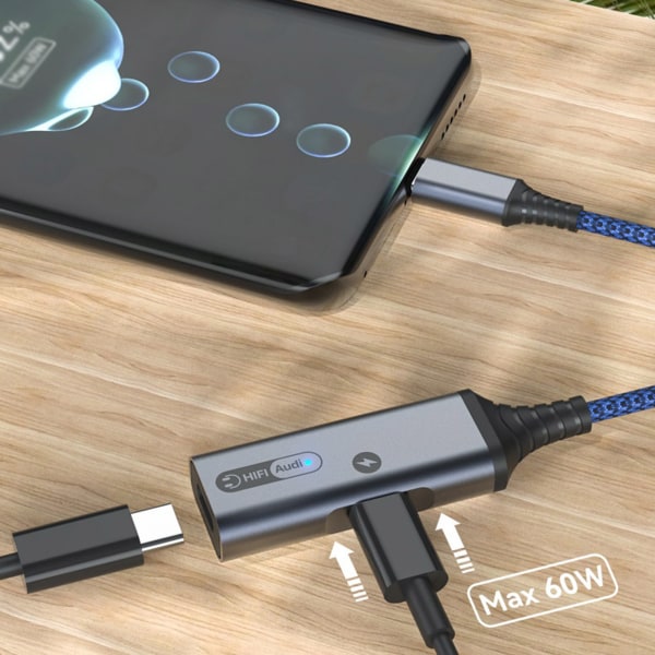 Typ C PD 60w Laddningsadapter USB C till 3,5 mm Jack Splitter för mobiltelefon Blue Typec 3.5mm