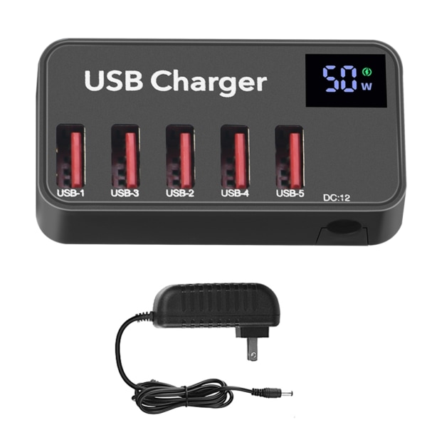 5 portar 50W USB PD Quick Charge Mini USB Charger Hub Snabbladdningsstation med LED för mobiltelefon Tablet PC Universal