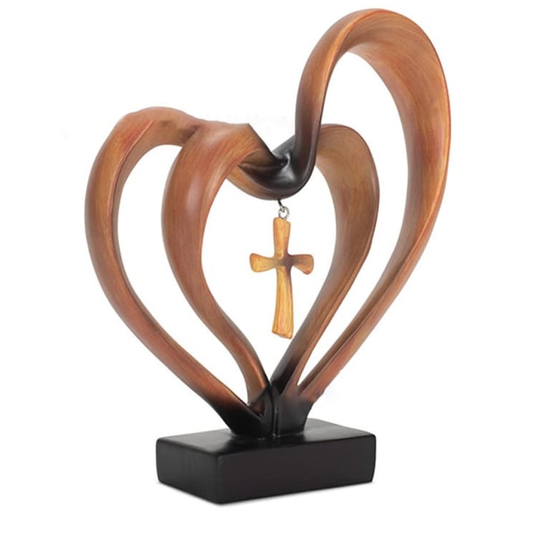 Dubbel Hjärta Skulptur Kors Dekorativ Modern Konst 7x8tum Harts Sten Piedestal Bordsskiva Ornament Bröllopspresent