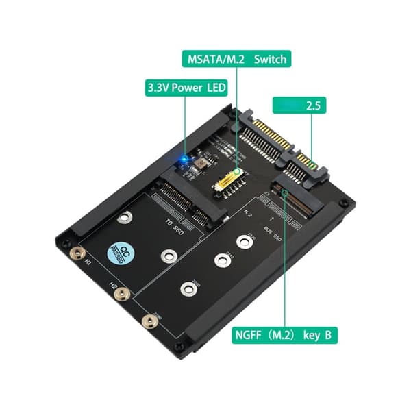 M.2 MSATA - SATA3.0 -sovitin 6 Gbps:n dataliitäntäkortti metallipidikkeellä