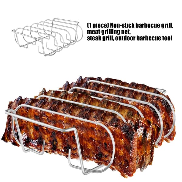 Rustfrit Ribbenstativ i Rustfrit Stål til Grill Tåler Opvaskemaskine BBQ Tilbehør