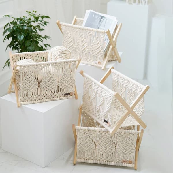 Makramee-lehtiteline Boho-lehtiteline Säilytysteline Sanomalehdille