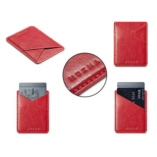 Ultra Slim Leather Mobiltelefon ID-kortshållare Plånbok Kreditficka Adhesive Sti Black