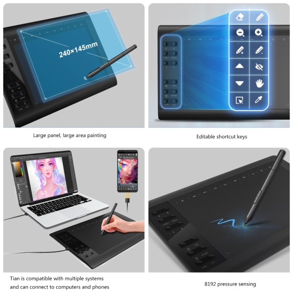 10x6 tum digital surfplatta grafisk surfplatta för ritning Digital penna surfplatta telefon ritplatta för telefondator