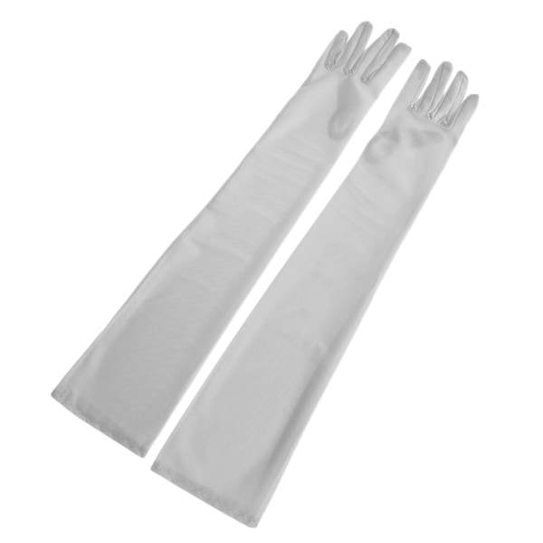 Kvinnor Dam Arm Finger Långa Armbågshandskar Festklänning Prom Bröllop Satin Handskar White