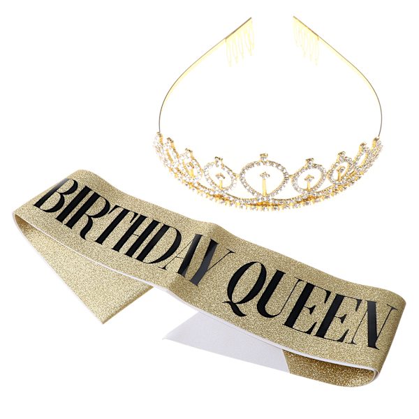 F delsedag Queen Sash Rhinestones Princess Crown med Kam Tiara