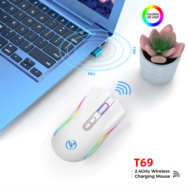 Högkänslig mus 2.4G Mute Gaming Mouse Uppladdningsbar 4800DPI Gaming Mekanisk mus för speldator Tablet PC O Black