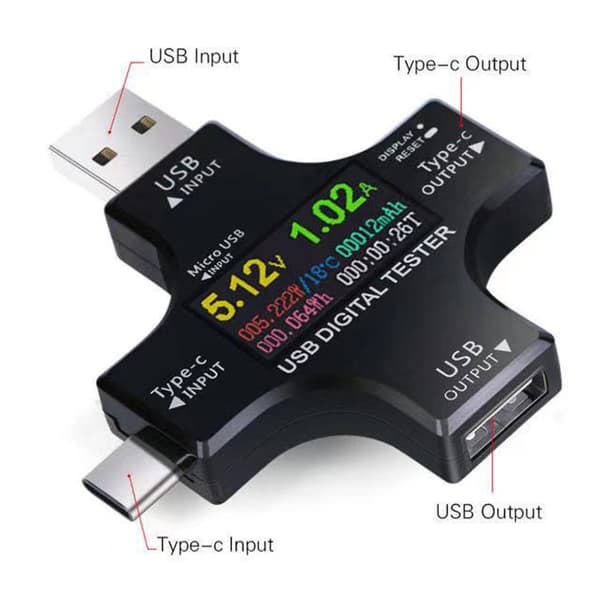 USB-tester med farve LCD multimeter til spændings- og strømdetektering og -visning