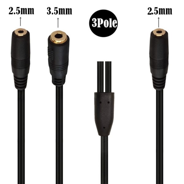 2,5 mm:n 3-napainen naaras - 3,5 mm: power 3-napainen naaras stereoäänipistoke-adapterikaapeli