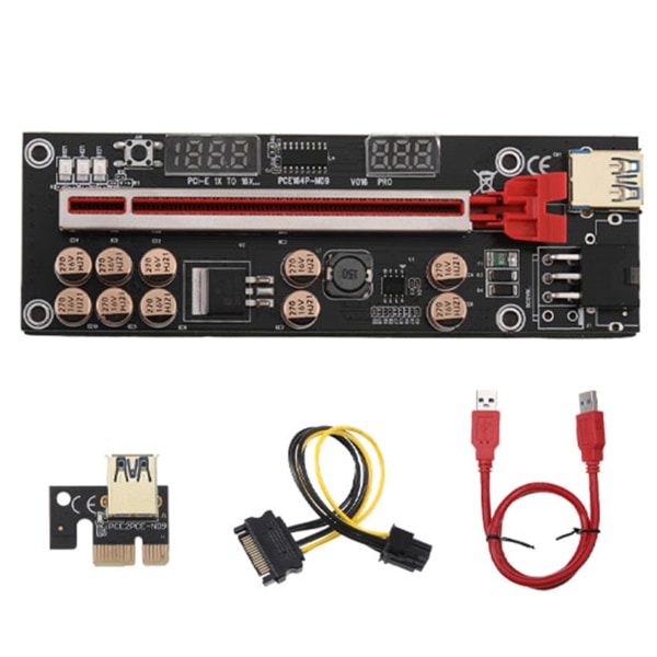 PCI-E 1X til 16X VER016 Riser Card & 6PIN sata strømkabel Sort Rød