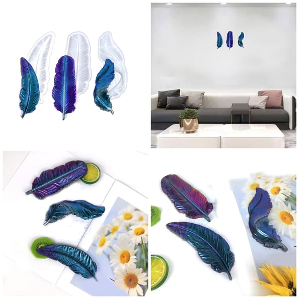 3 stk./sæt Fjerforme Smykkevedhængsforme 3D Fjerform Silikoneforme