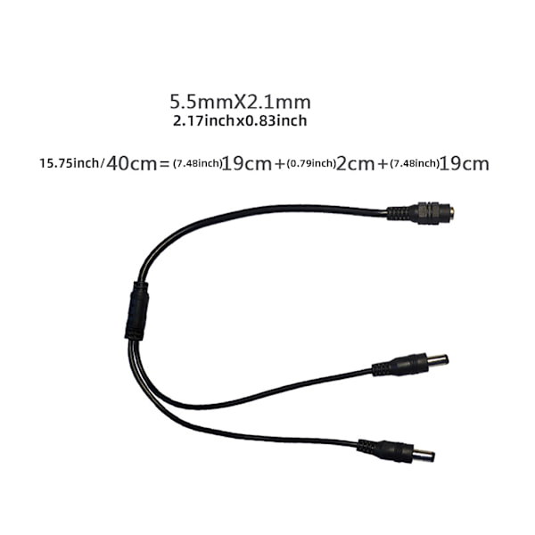 40 cm DC5521 strømkabel 5,5x2,1 mm hun til 5,5x2,1 mm hanstik Splitter ledning forlængerledning til skærme routere null - One for three