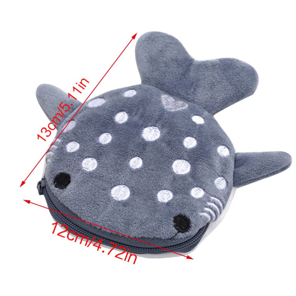 Lovely Whale Coin Purse Plysj Glidelås Lommebok Shark Shape Women's Accessory Bag Gray