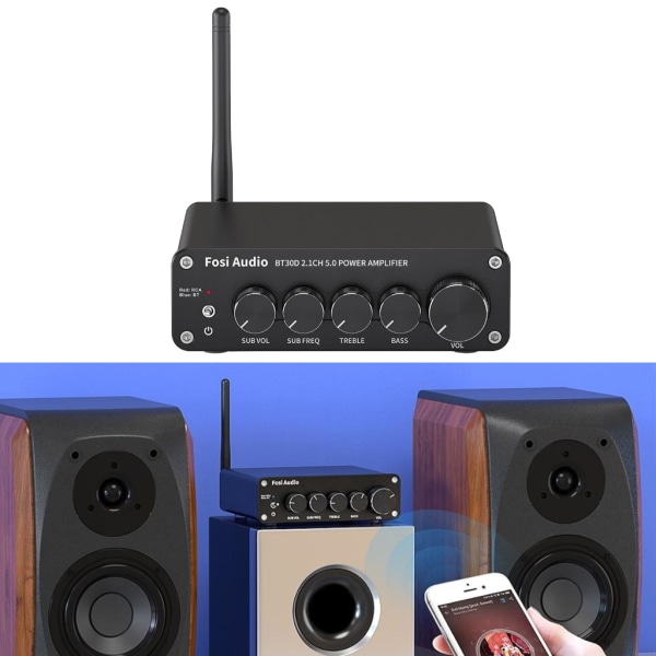 2.1-kanals power Stereo Audios Mottagare Förstärkare Mini Class D Amp BT30D TPA3116D2 Diskantkontroll null - US 