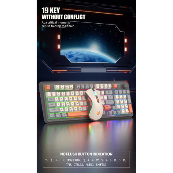 94Keys K820 Gaming Tangentbord och Mus Set 3 Färgmatchande Mixed LED Light 19 Keys No Conflict RGB Bakgrundsbelysta tangentbord A