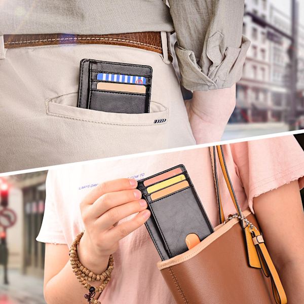 Smal minimalistisk frontficka RFID-blockerande läderplånböcker Present för män kvinnor Black 1