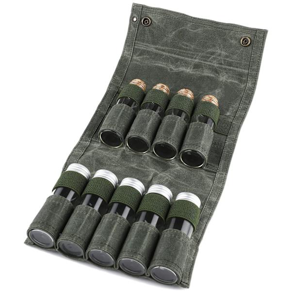 Canvas kryddförvaringsväska med 9 kryddburkar kryddbehållare set för utomhuscamping grill picknick tillbehör Khaki