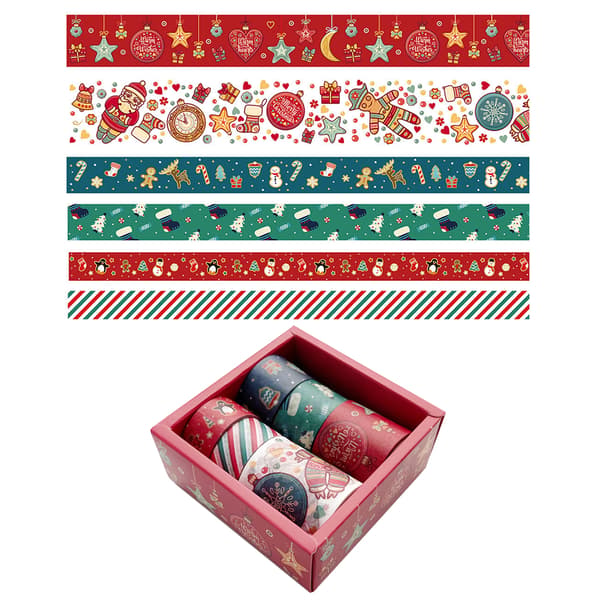 6 Rullar Jul Washi Tejp DIY Scrapbooking Papperstejp för Presentinslagning