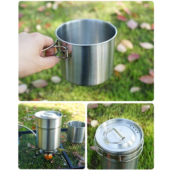 Kaffekrus i rustfrit stål med foldbart håndtag til vandreture og backpacking