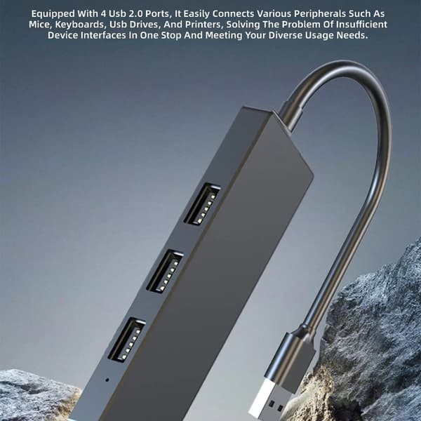 Bærbar 4-ports USB2.0-forlengelseshub støtter 480 Mbps rask dataoverføring