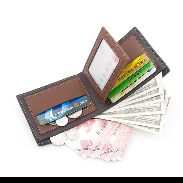 Herre kunstskinn liten lommebok Kontrastfarge kortholder med glidelås myntpung Light brown