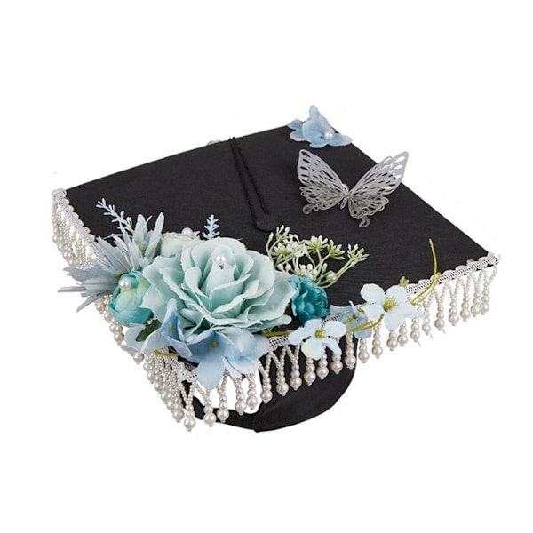 Teens Academic Hat with Flower for Academies Souvenirs Caps for Photography Blue