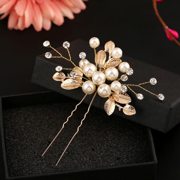 Retro faux pärla blomma hårnålar U-form hårspänne kvinnor Clip sido kammar gåvor